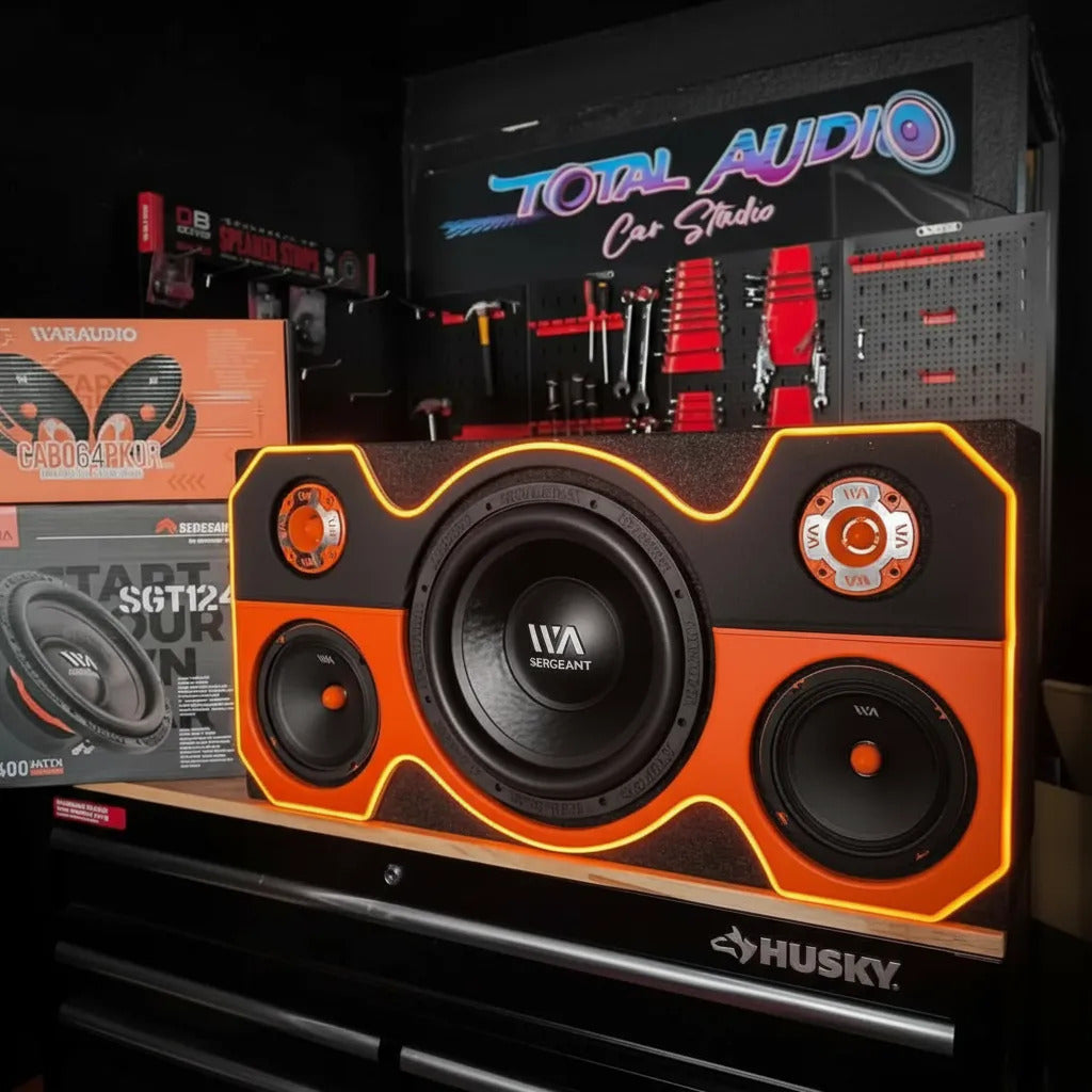 Cajon Rumbera Porteada Led Para Subwoofer 12 + Set De Medios