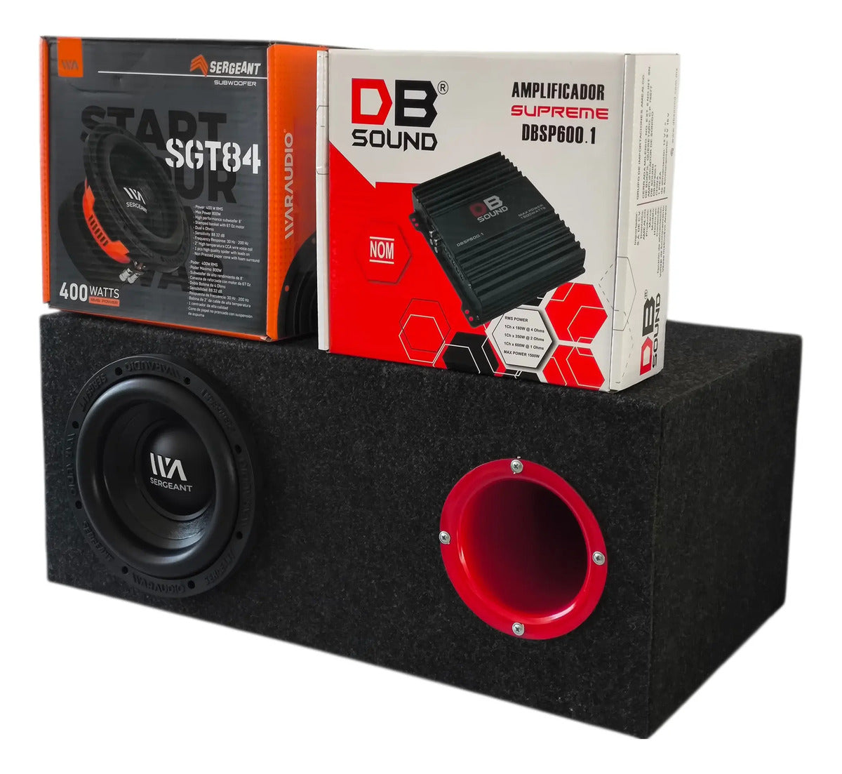 Subwoofer 8 Waraudio Sgt84 + Cajon Porteado + Amplificador