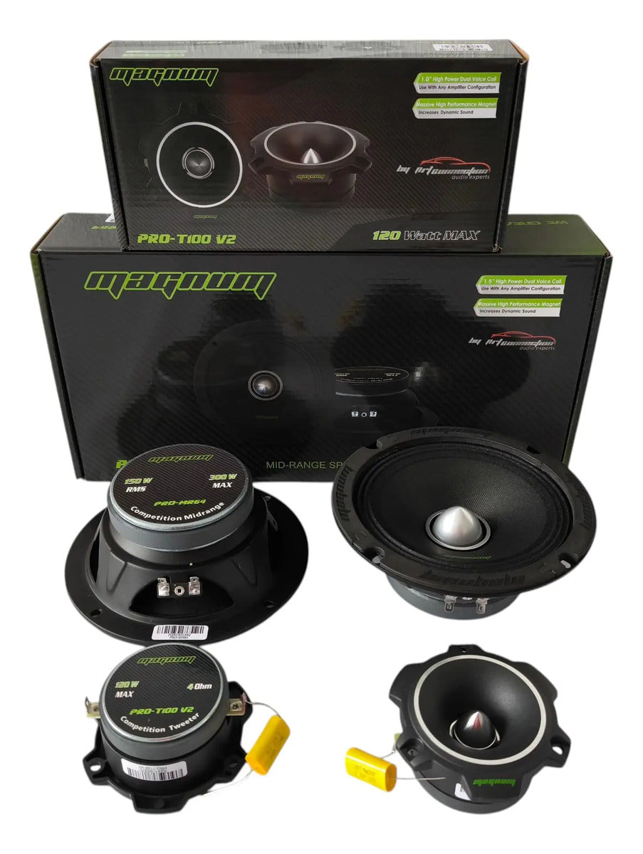Set Magnum 2 Medios Rangos Pro-mr64 +pro-t100v2 + Cajon