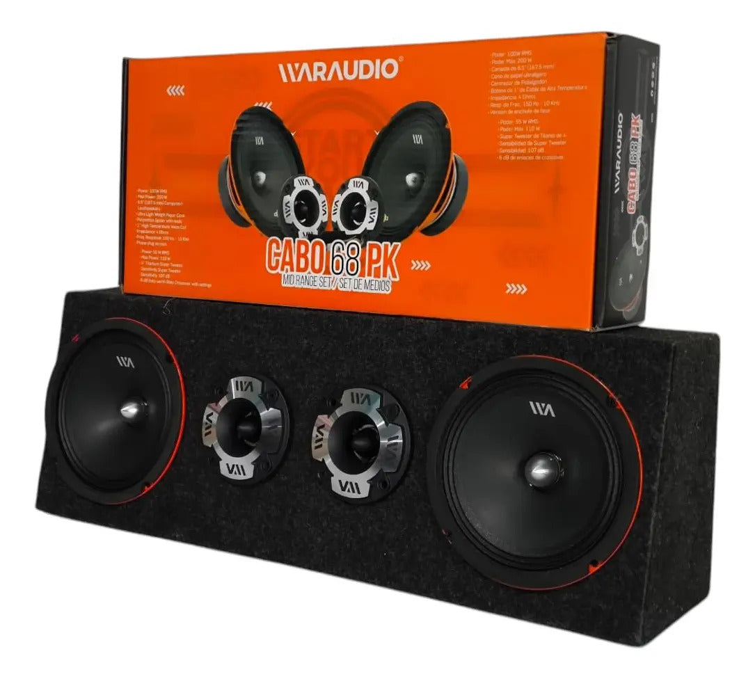Set De Medios Rango War Audio Cabo68pksilver + Cajon Open